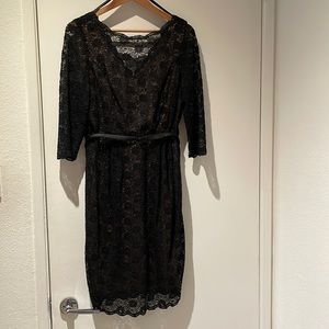 Alex Evenings Dress, Sz 12, black, lined, lightly sequined for sparkle, w/belt